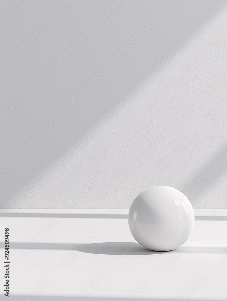 Poster a minimalist 3d background with a single, large sphere casting a shadow on a plain surface, offering