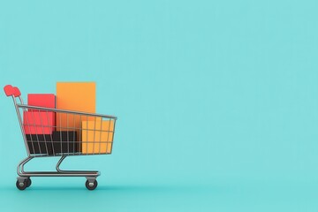 Shopping carts filled with merchandise, spree in progress, flat design illustration
