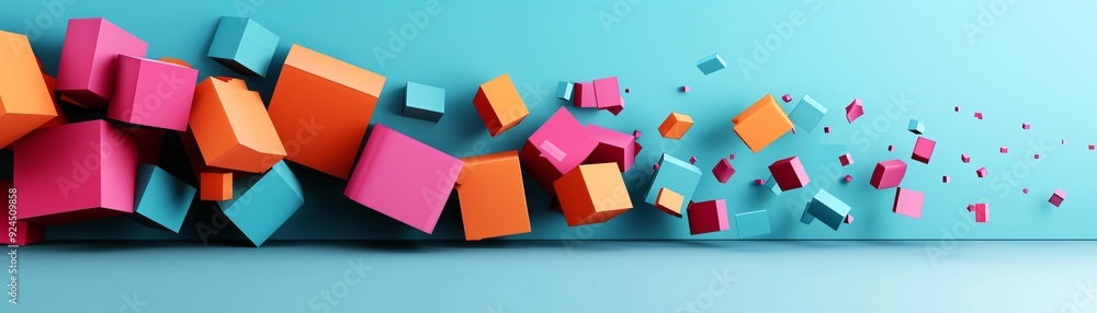 Poster a dynamic 3d background with sharp, fragmented shapes in vibrant colors, providing a bold and energe