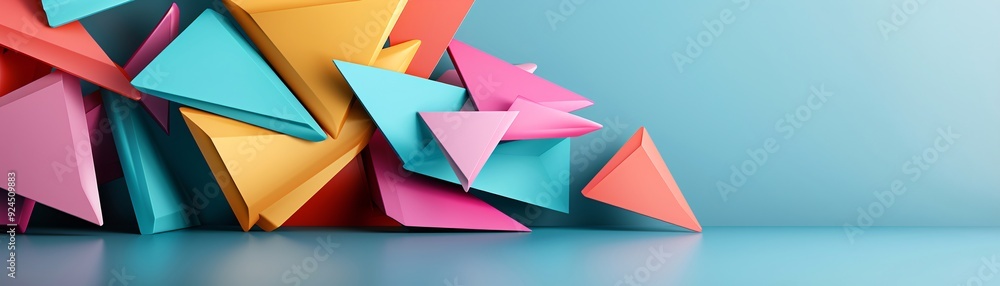 Poster a dynamic 3d background with sharp, fragmented shapes in vibrant colors, providing a bold and energe