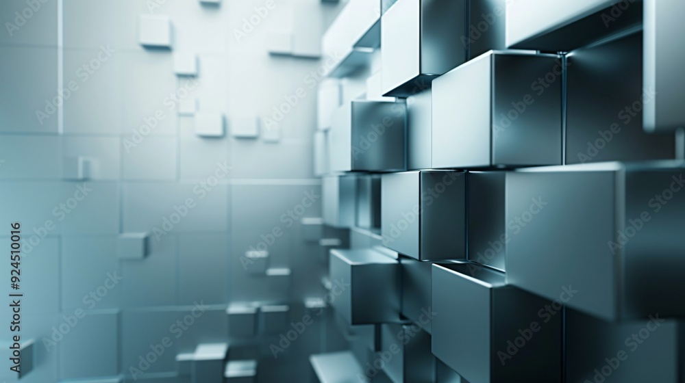 Poster a sleek, futuristic 3d background with geometric shapes floating in a gradient space, providing ampl