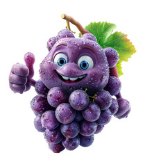 cute 3d cartoon character animation of purple grapes with ok symbol on finger, cot out design with transparent background, generated ai
