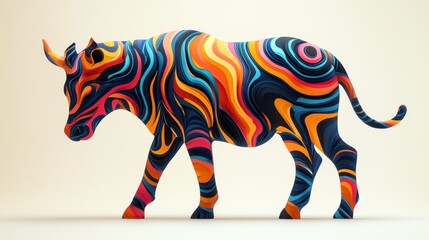 Fototapeta premium Conceptual photography of a colorful, abstract animal figure, intricately designed with bold graphic shapes and patterns. The image blends artistic creativity with a modern aesthetic, emphasizing the