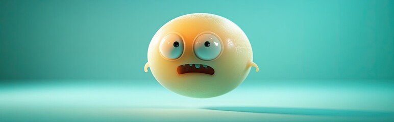 Naklejka premium 3D cartoon portrait of a frightened character floating on a soft turquoise background