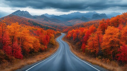 Winding Road Through Autumn Forest.