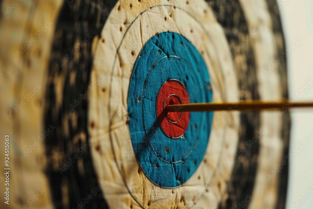 Poster A close-up shot of a target with an arrow embedded in it, suitable for use in hunting or archery-related contexts