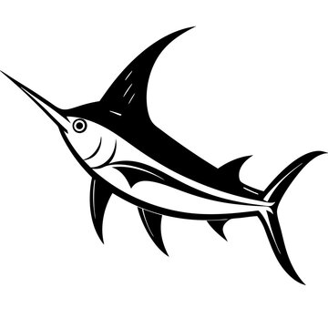 black and white swordfish swimming clip art preview