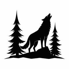 Obraz premium Wolf silhouette howling in the trees vector illustration 