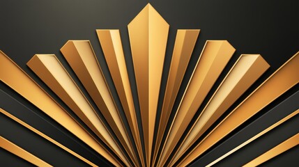 Elegant art deco motif, gold and black, symmetrical shapes, vintage style