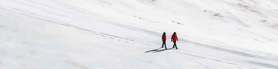 Enchanting Anime-Style Winter Wonderland: Aerial View of Two Figures Traversing Snowy Path. Whimsical Orange and Black Forest Landscape for Creative Marketing, Game Books, and Seasonal Nature Art. Dre