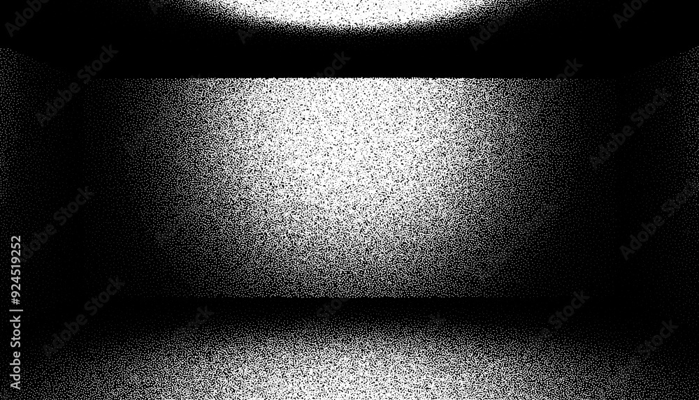 Poster abstract dark room with lights in retro dotwork style
