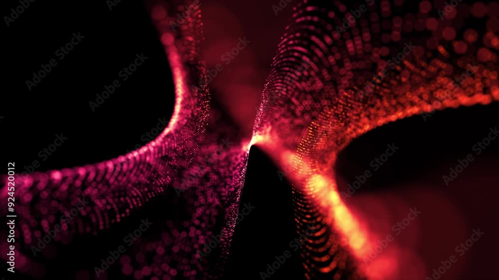 Poster abstract animation of a high-tech spiral made of particles and dots. rotation of a bright glowing di