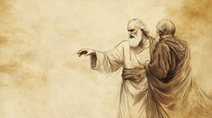 Fototapeta premium 1 Samuel Biblical Illustration: The Lord Rejects Saul as King, Samuel Turns Away, Saul Tears Robe Hem