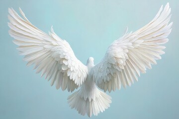 Fototapeta premium White dove or pigeon wings against a light blue background
