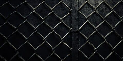 Fototapeta premium Abstract Black Metal Grid, a Tactile Geometric Pattern Representing Industrial Strength and Modern Aesthetics on a Dark Background