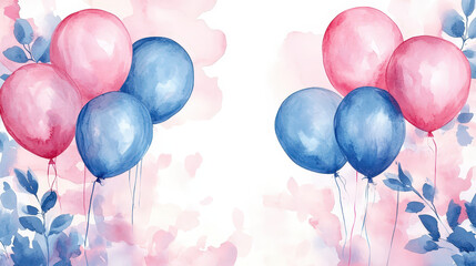 A baby shower invitation card, celebration element, watercolor illustration, pastel pink and blue, isolated on white background