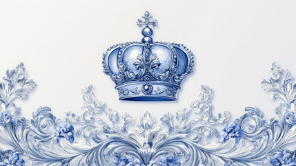 A baby shower invitation card, prince theme, royal design, blue and silver, isolated on white background