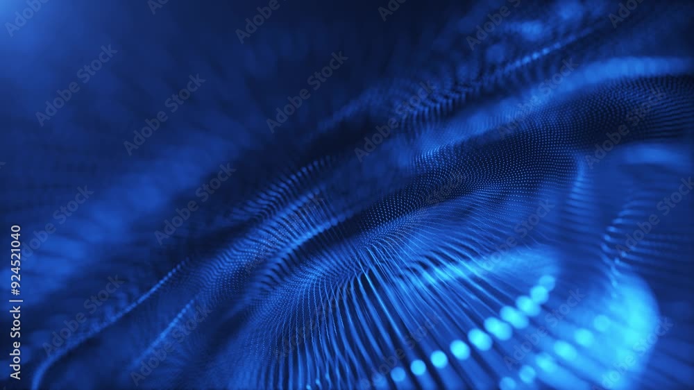 Aufkleber abstract glowing digital cyber wave composed of particles and dots moving on blue background, big da