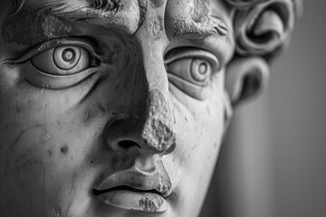 Obraz premium A close-up view of a statue depicting a human male face, suitable for use in art-related projects or as a symbol
