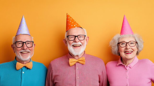Elderly couple dancing joyfully at a vibrant birthday bash, celebrating age and life, Senior celebration, Joyful moments - Powered by Adobe
