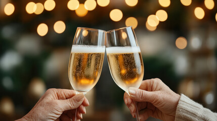 Senior couple toasting with champagne at a golden anniversary bash