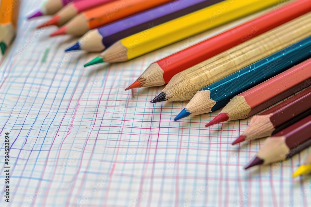 Poster a collection of colorful pencils arranged on a table surface