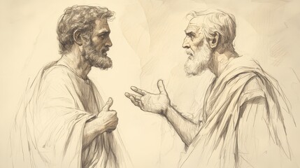 Fototapeta premium 1 Samuel Illustration: Jonathan Persuades Saul to Spare David, Biblical Wall Art for Faith-Inspired Homes, Beige Tones
