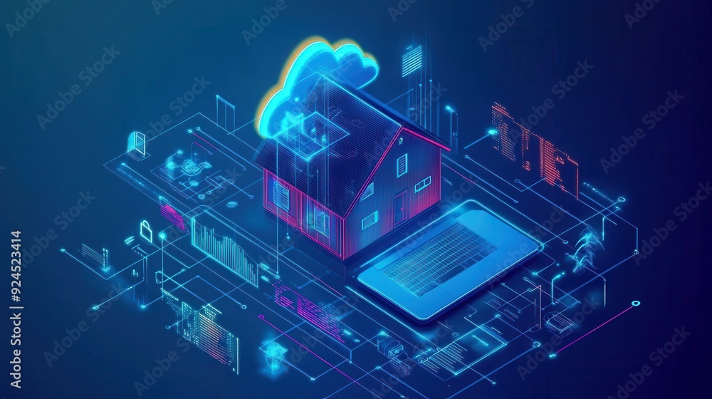 Poster smart home technology with cloud computing.