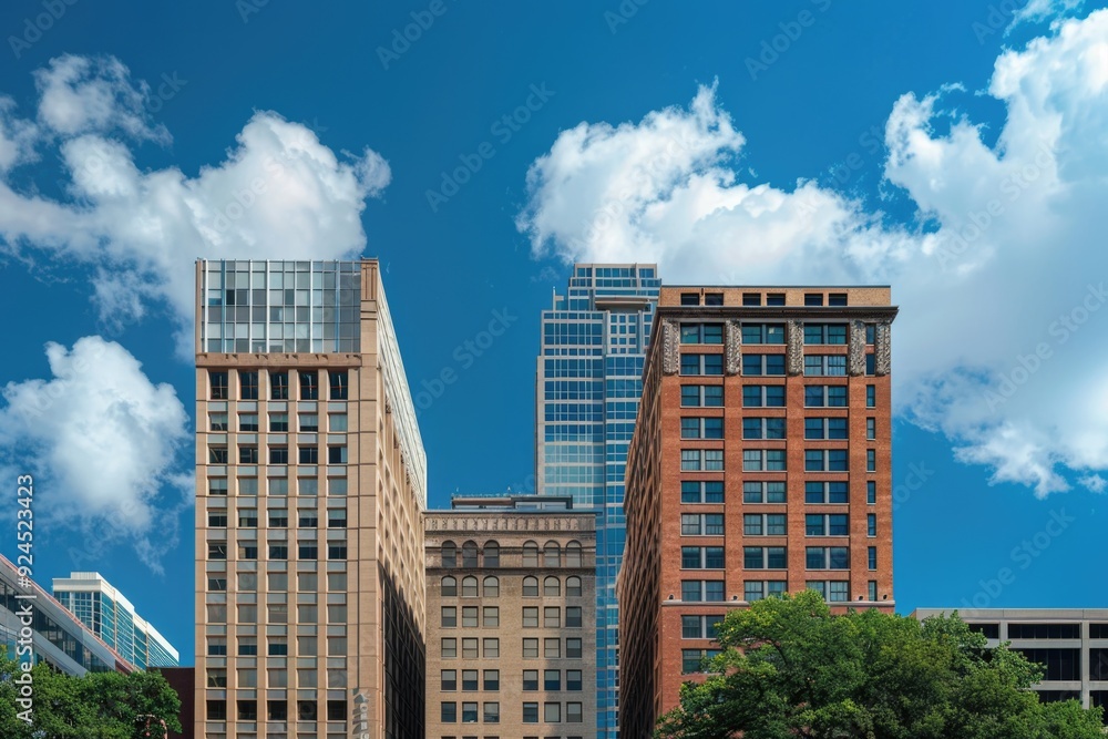 Aufkleber two structures stand side by side in urban environment