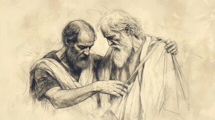 Fototapeta premium 1 Samuel Biblical Illustration: The Lord Rejects Saul as King, Samuel Departs and Mourns for Saul’s Downfall