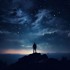 Fototapeta premium silhouette of a person standing on a rock
