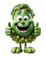 cute 3d cartoon character animation of green grapes with ok symbol on finger, cot out design with transparent background, generated ai