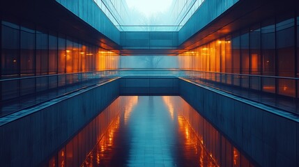 Obraz premium Modern Architecture with a Reflection of Warm Lights