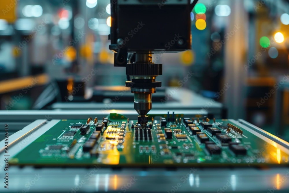 Poster A close-up shot of a machine working on a circuit board, suitable for use in technical documentation and tutorials
