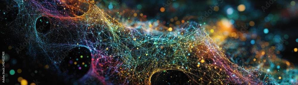 Poster Abstract Network with Colorful Particles and Bokeh Lights