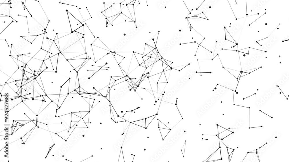 Poster abstract digital white clean background with black dots and plexus lines, particles, network connect