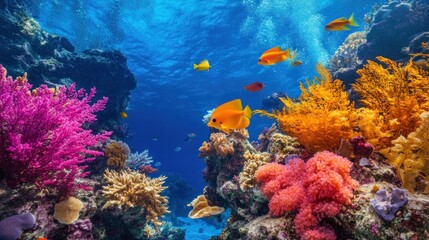 Naklejka premium Vibrant Underwater Coral Reef with Fish and Sea Life
