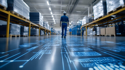 Obraz premium Smart warehouse and storehouse, using modern technology and AI to help increase the efficiency of the industry and warehouse concept