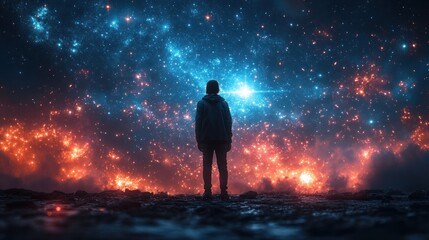 A Solitary Figure Gazing at the Cosmic Tapestry