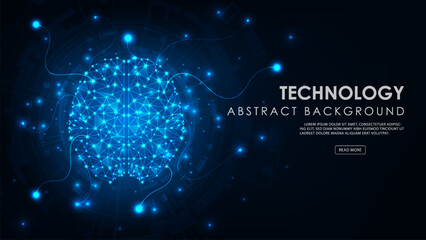 Abstract technology brain on dark blue background. Circuit board tech. Artificial Intelligence concept.
