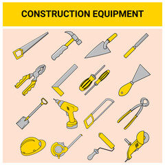 Construction equipment Icon set in yellow 