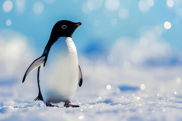 Obraz premium Adorable Adelie Penguin Standing Proudly in the Vast Snowy Landscape of Antarctica, 3d rendering, generative ai