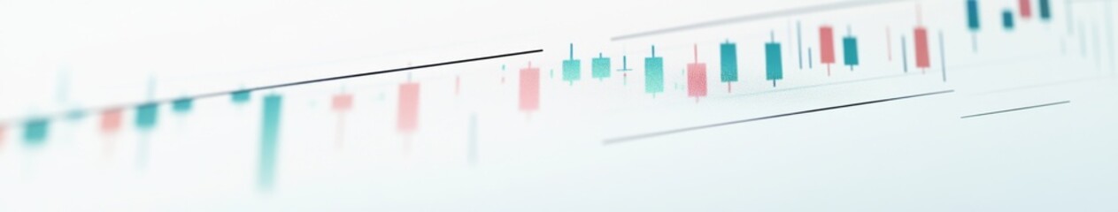Dynamic 3D Rendered Financial Chart with Abstract Candlestick Patterns and Trendlines on a Clean Background, Embodiment of Market Analysis.
