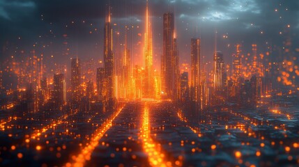 Fototapeta premium Futuristic Cityscape with Glowing Lights