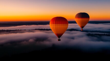 Obraz premium Hot air balloons, pastel dawn, serene aerial view, calm landscape, warm pastel tones, peaceful flight, light clouds