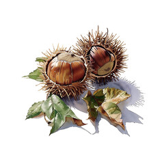 Watercolor illustration of Japanese chestnut on white background