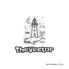 Lighthouse line art, vector, logo, character, cartoon, illustration, eps10