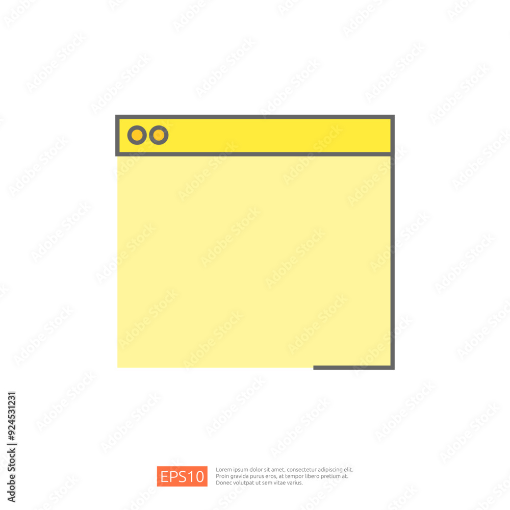 Poster yellow sticky note with rounded corners and a browser bar at the top. blank sticky note with simple 
