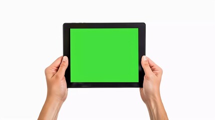 hand holding phone tablet in the green screen background for mockup design