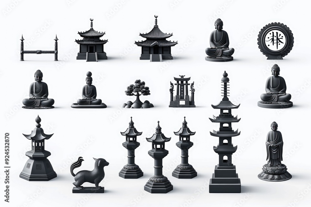 Poster A collection of statues with different shapes and sizes